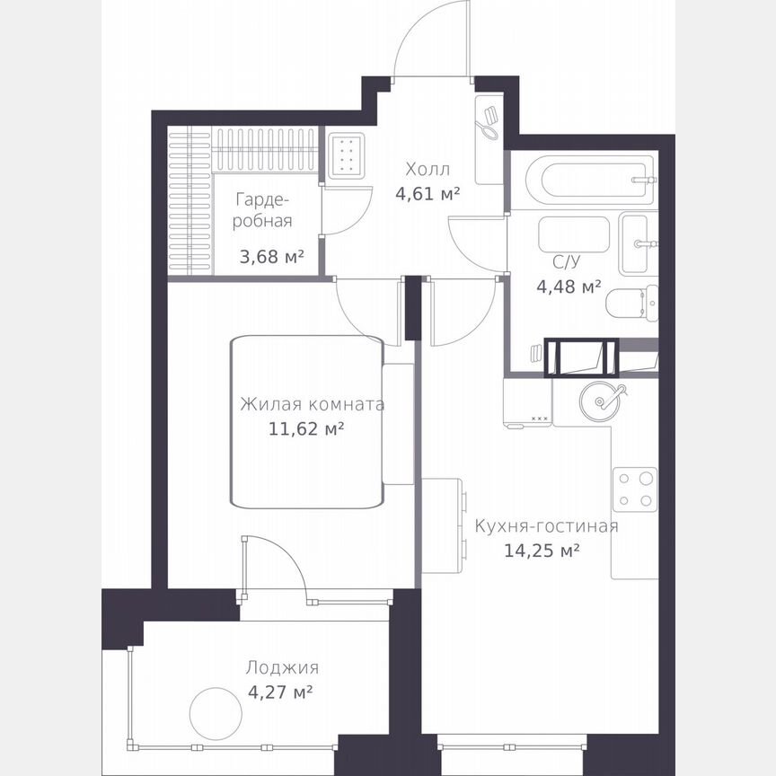 1-к. квартира, 40,8 м², 10/11 эт.