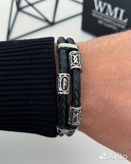 Кожаный браслет с рунами по дате рождения