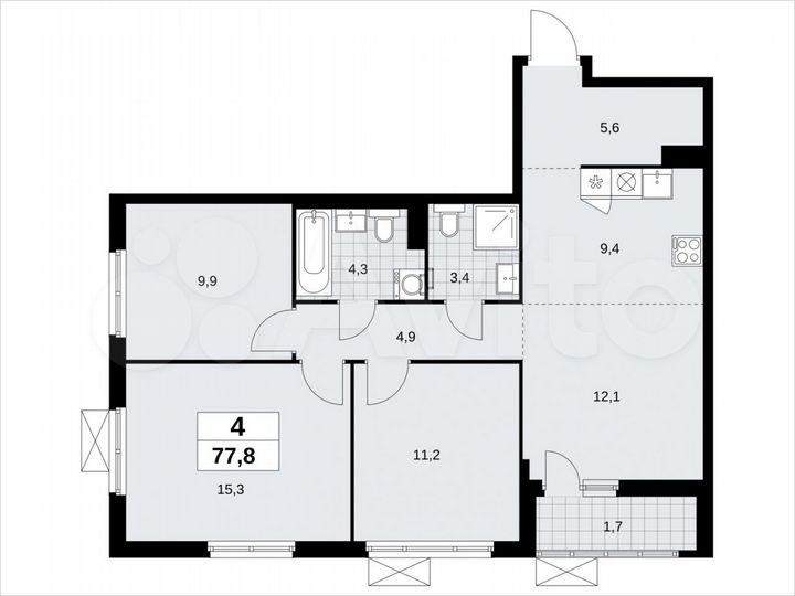 4-к. квартира, 77,8 м², 9/18 эт.