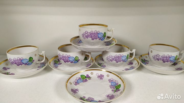 5 чайных пар и блюдце, Вербилки, 1 сорт