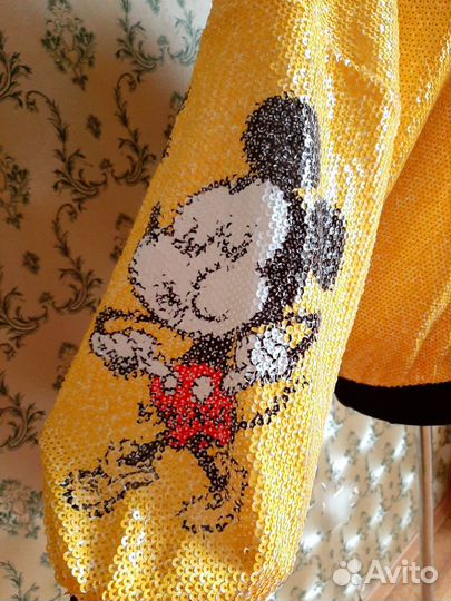 Куртка бомбер в пайетках жёлтая Disney Дисней