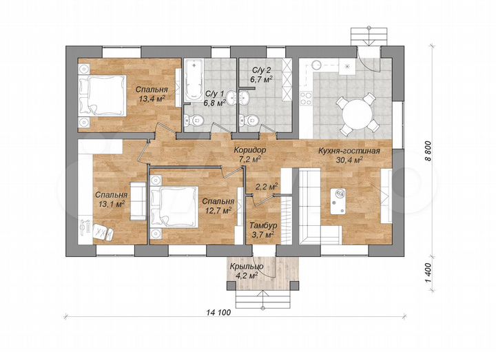 Дом 105 м² на участке 6 сот.