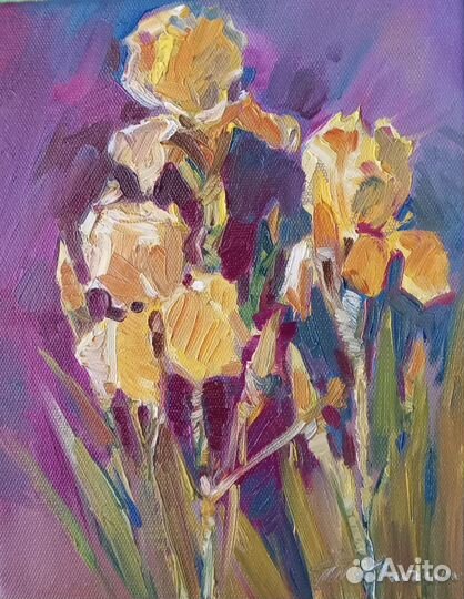 Картина маслом на холсте цветы Ирисы