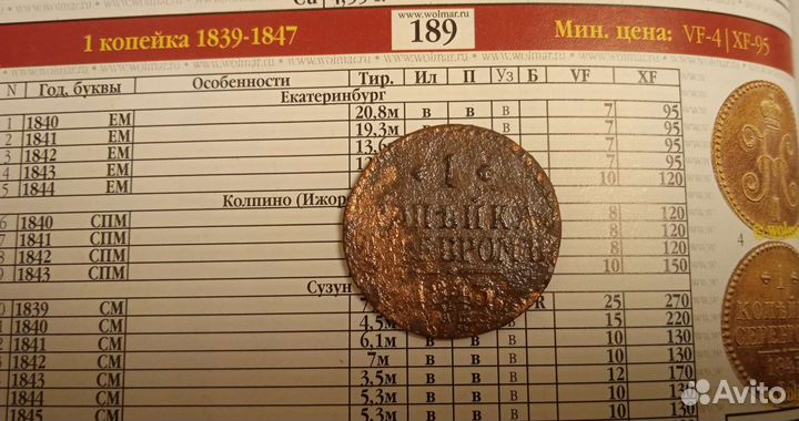 1 копейка серебром 1843 ем