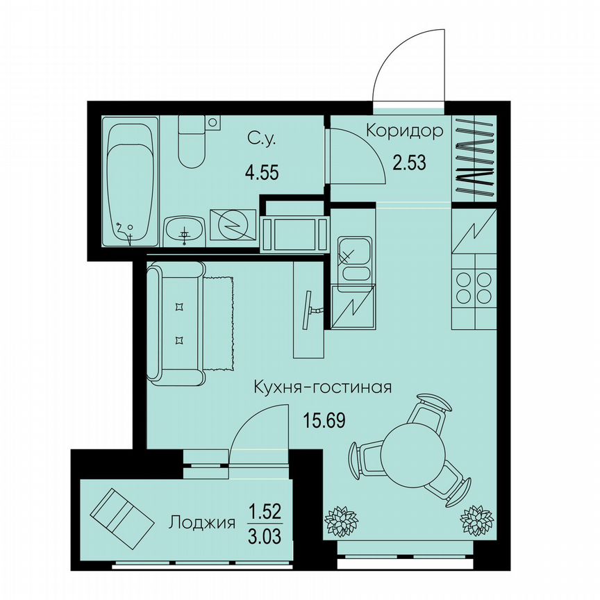 Квартира-студия, 24,3 м², 6/9 эт.