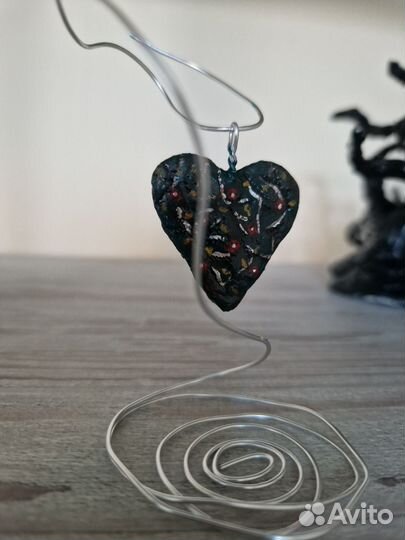 Подвеска кулон медальон ручной работы сердце цветы