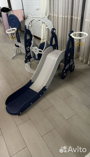 Горка с качелями баскет-м кольцом