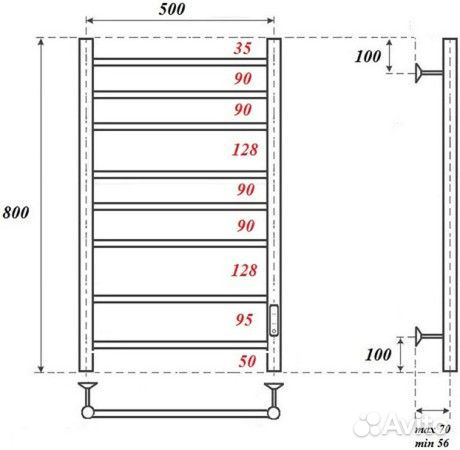 Полотенцесушитель электрический 800х532 диммер сп