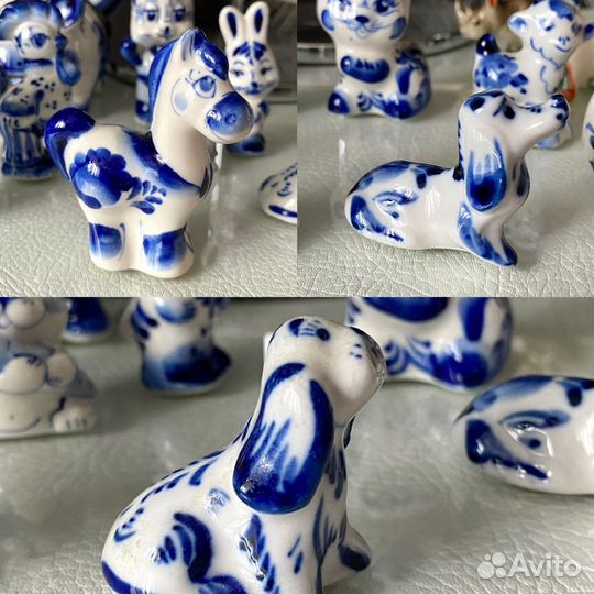 Гжель сахарница и посуда, фигурки