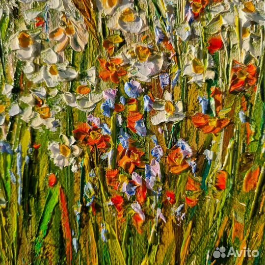 Ромашки цветы картина маслом полевые цветы