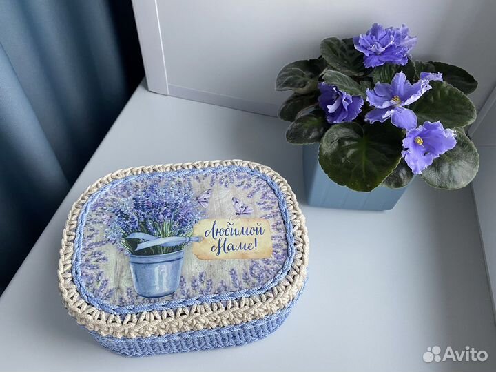 Корзина вязаная с крышкой