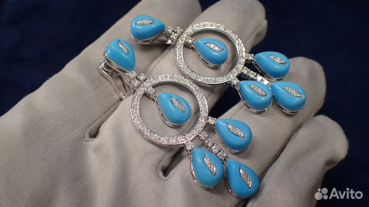 Золотые серьги с бирюзой и бриллиантами
