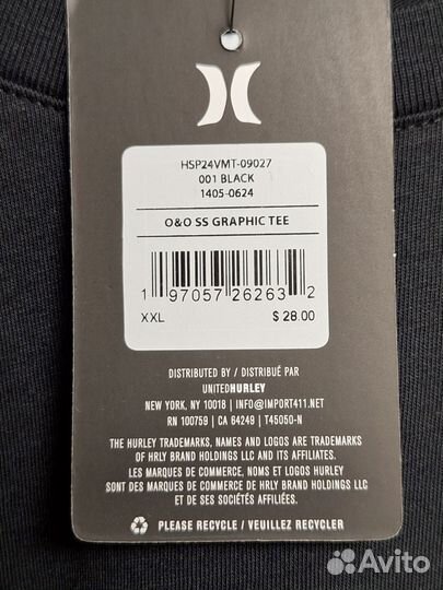 Футболка мужская Hurley p XXL из США