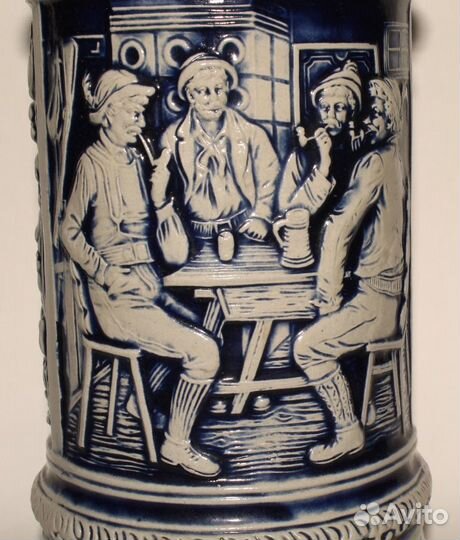 Большая Антикварная Немецкая Пивная Кружка Охотник