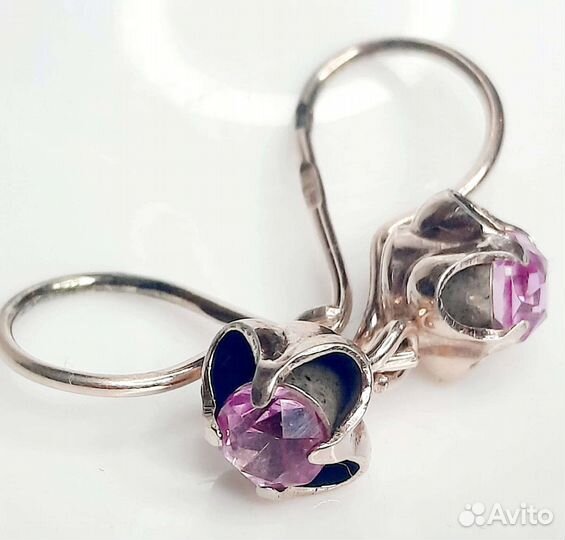 Серьги с сиреневыми камнями. Серебро 925пр(звезда)