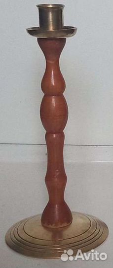 Подсвечник сср из латуни и дерева,высота 25 см в