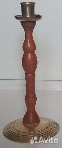 Подсвечник сср из латуни и дерева,высота 25 см в