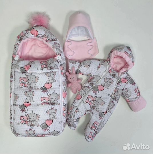 Комбинезон, конверт, шапочка, снуд