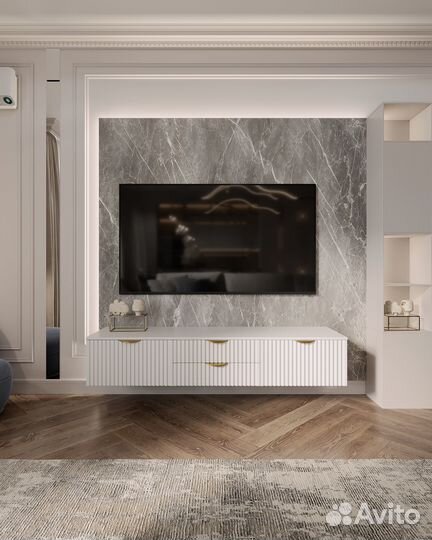 Подвесная тв тумба 160х40х30 Белая