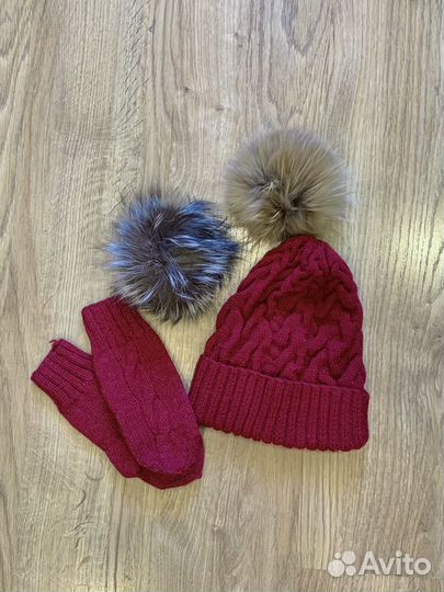 Шапка вязаная и варежки (Альпака lux) комплект