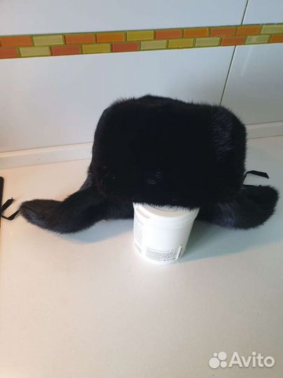 Норковая шапка мужская ушанка черная р58