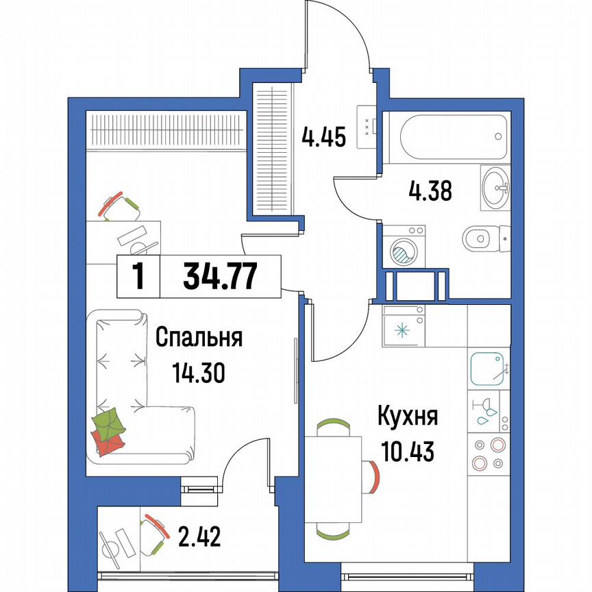 1-к. квартира, 34,8 м², 10/16 эт.