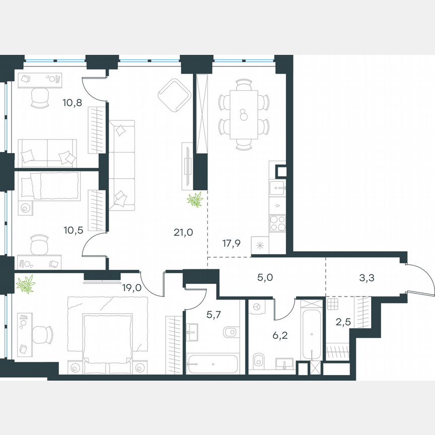 4-к. квартира, 102 м², 8/48 эт.
