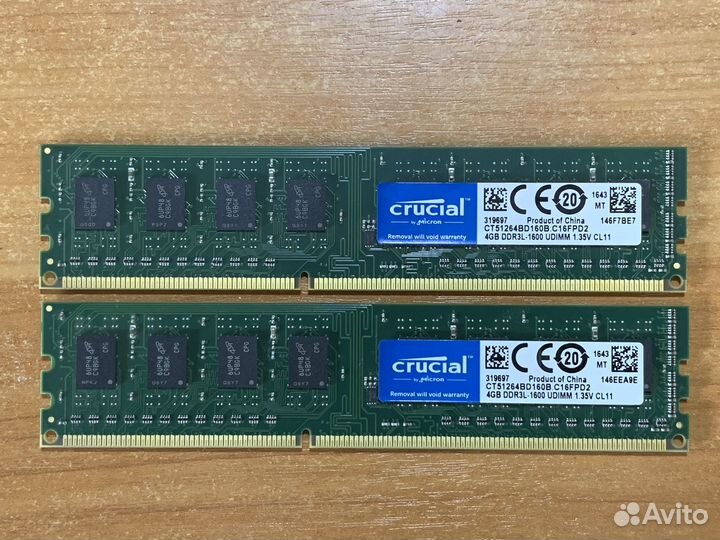 Оперативная память 8GB DDR3L 1600MHz Crucial