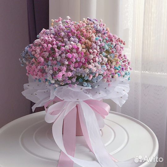 Радужная гипсофила в картонном цилиндре