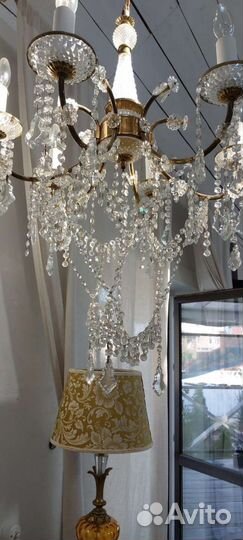 Люстра хрустальная, латунь, винтаж