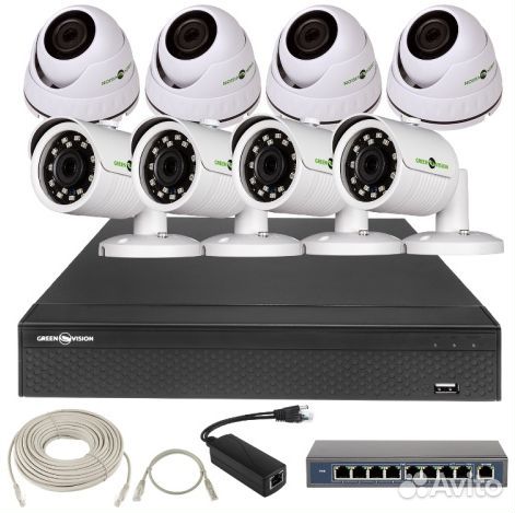 Видеонаблюдение (комплект 8 IP видеокамер 2 Mpix)