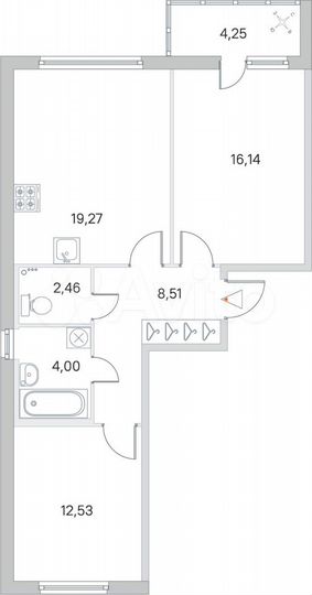 2-к. квартира, 65 м², 1/8 эт.