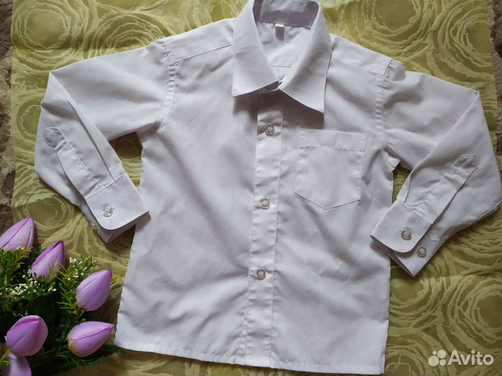 Рубашка белая для мальчика 104 длинный рукав