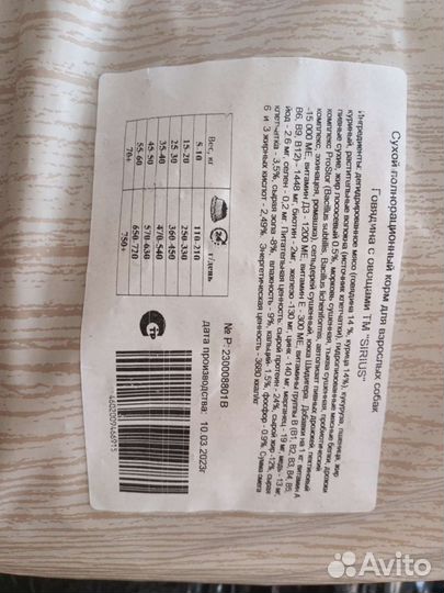 Корм для собак Сириус