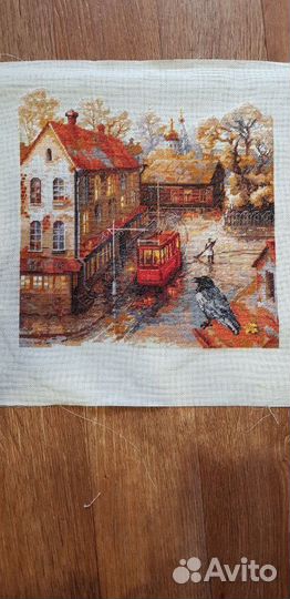 Картина вышитая полукрестом Осень