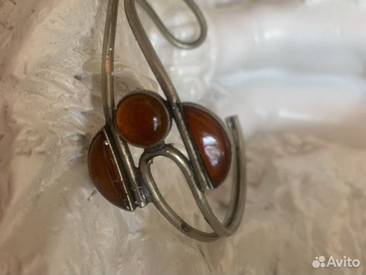 Браслет, натуральный янтарь СССР серебро