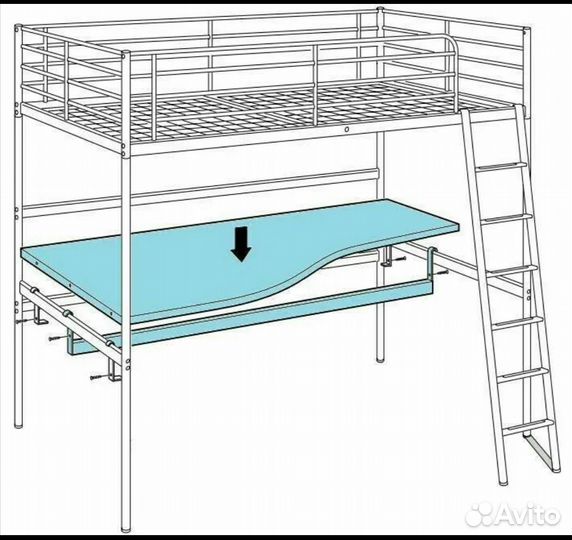 Кровать чердак детская со столешницей IKEA Svarta