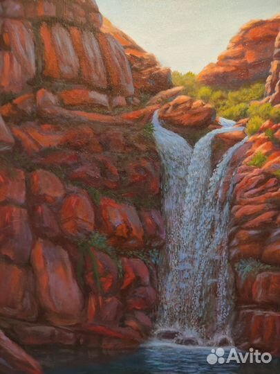 Картина маслом на холсте пейзаж водопад большая