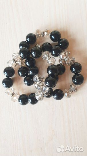 Браслет из черного агата и хрусталя