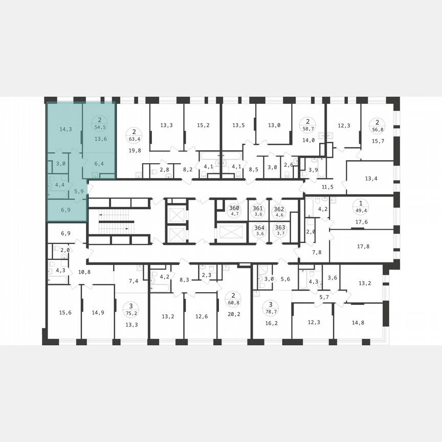 2-к. квартира, 54,5 м², 17/22 эт.