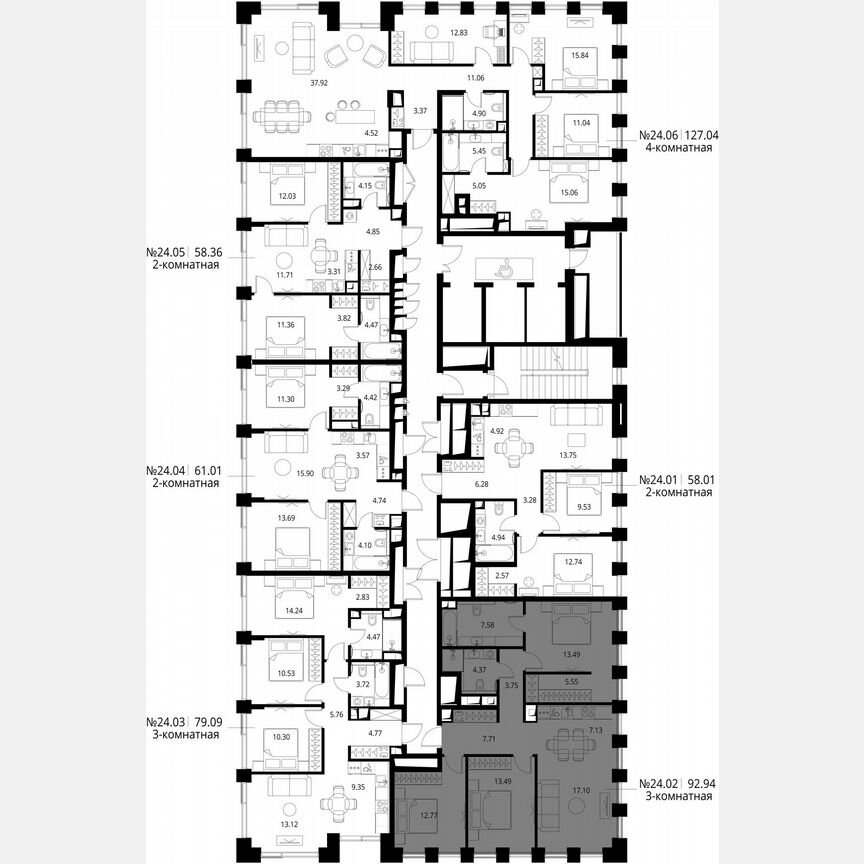 3-к. квартира, 92,9 м², 24/26 эт.