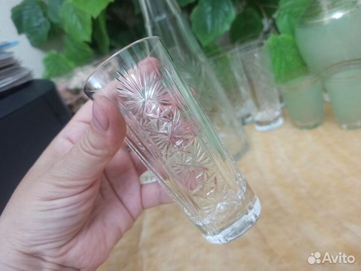 Штоф графин хрусталь цветное стекло стопки СССР