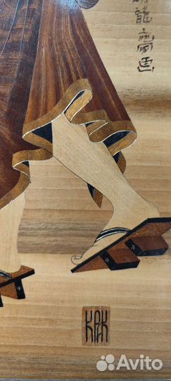 Японская гравюра.Кпртина в технике маркетри