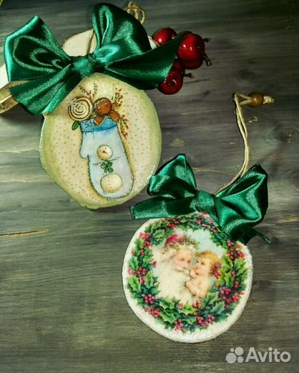 Деревянные ёлочные игрушки ручной работы