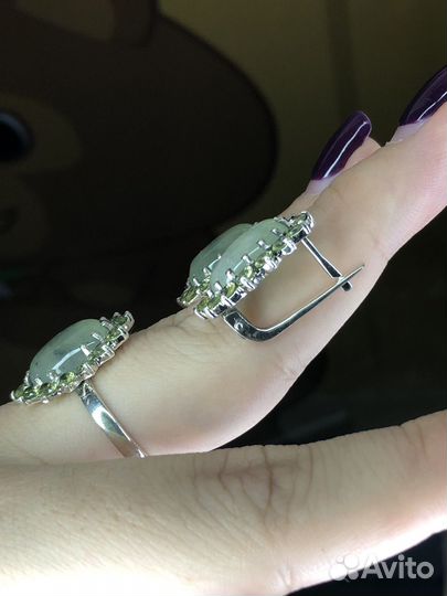 Хризолит,Пренит,комплект,кольцо 19 р