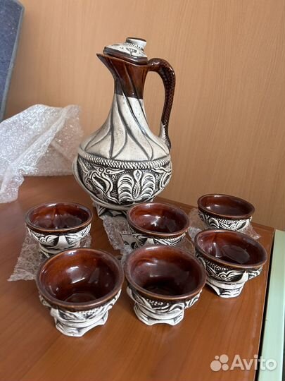 Кувшин для напитков + 6 стопок глиняные
