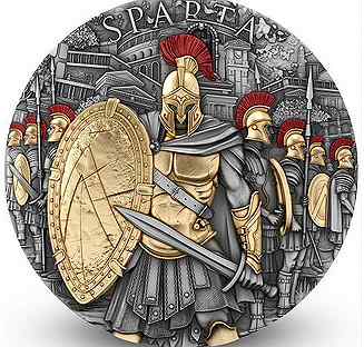 Монета Спарта Ниуэ 2023г серебро позолота футляр