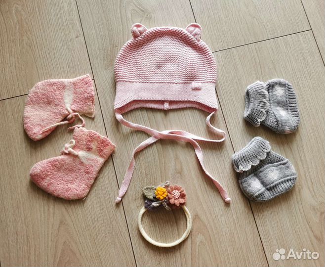 Шапочка, пинетки, повязка 0-3 мес