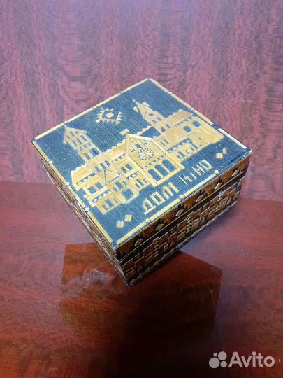 Винтажная шкатулка, инкрустация соломкой