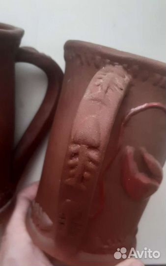 Пара глиняных пивных кружек ручной работы